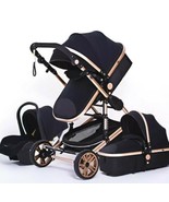 Luxury 3in1 Black/Gold Portable Baby Bassinet Carriage Stroller Age 0-4 - £233.85 GBP