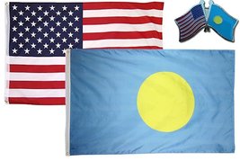 K&#39;s Novelties 2 Flag Set with Pin USA &amp; Palau Country 3x5 3x5 Flag &amp; Lapel Pin - £7.81 GBP
