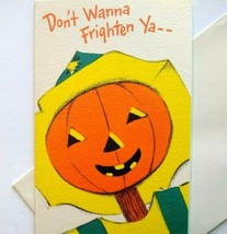 Halloween Greeting Card Vintage Party Invite Stick Head Scarecrow Hallmark Slim - £17.39 GBP
