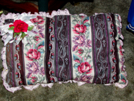 handmade sm decorative PILLOW 21 X 12-13 X 4-5" black rose green  (bdrm ... - $2.00