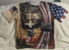 Jesus Crown Of Thorns Cross American Flag Eagle Under God Usa T-SHIRT Shirt - £11.58 GBP+