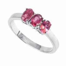 Silver Ruby 3 Stone Engagement Ring 1 Ct Ruby Glass Filled Ring Ruby Anniversary - £26.09 GBP