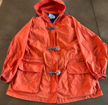 Vintage IZOD Orange Medium Full Zip Metal Hook And Clip Rain Jacket Hood... - $32.22