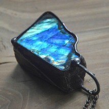 Labradorite necklace gothic pendant fluorescence pendant necklace stained glass  - $46.00