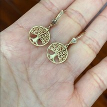 10K Solid Yellow Gold Tree of Life Openwork Drop / Dangle Leverback Earrings - $191.88