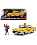 1957 Chevrolet Bel Air Taxi Yellow with Deadpool Diecast Figure &quot;Marvel&quot;... - $59.99