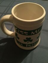St Patricks Day MTY mug stein Kiss Me I'm Irish shamrocks tall white and... - $11.75