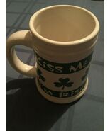 St Patricks Day MTY mug stein Kiss Me I'm Irish shamrocks tall white and green - $11.75