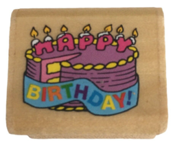 Noteworthy Rubber Stamp Happy Birthday Cake Candles Card Making Words Tiny Small - £2.35 GBP