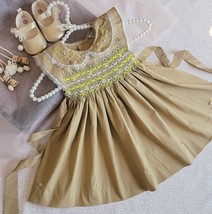 Honey Wheat Lace Smocking Baby Girl Dress. Flower Girl Dress. Girls Form... - $38.99