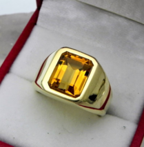 Natural Citrine Gemstone With Gold Plated 925 Sterling Silver Ring for M... - £54.37 GBP