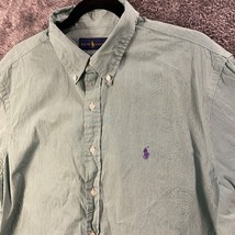 Ralph Lauren Dress Shirt Mens 17.5 44 Green Striped Button Up Preppy Purple Pony - £11.10 GBP
