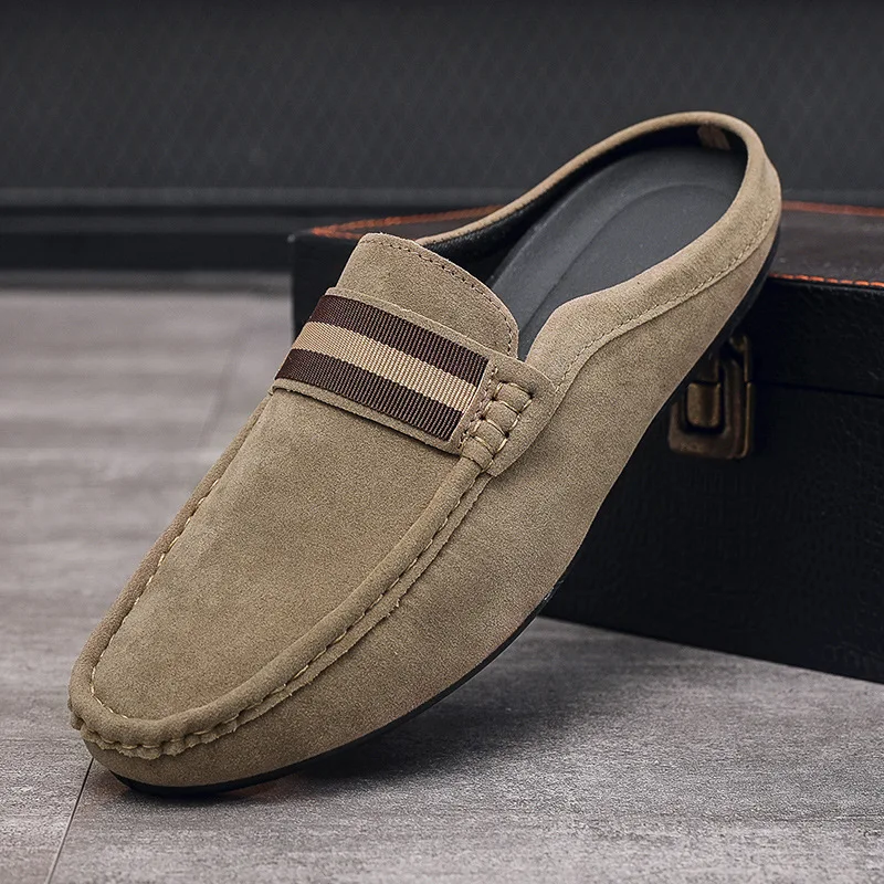 Summer Mules Suede Leather Half Shoes For Men Casual Mens Penny Loafers ... - £35.22 GBP