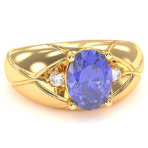 Men&#39;s Designer Tanzanite Diamond Ring In Solid 14k Yellow Gold - £600.43 GBP