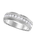14k White Gold Mens Round Diamond Band Wedding Anniversary Ring 1.00 Ctw - £1,378.55 GBP