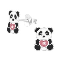 Panda 925 Silver Stud Earrings with Crystals - £10.99 GBP