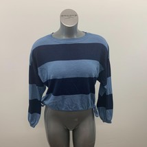 Aerie Cropped Sweater Women&#39;s Size Small Blue Striped Long Sleeve Tie Waist - $7.92