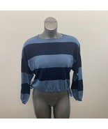 Aerie Cropped Sweater Women&#39;s Size Small Blue Striped Long Sleeve Tie Waist - $7.92