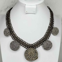 Chico&#39;s Chunky Rhinestone and Faux Pearl Gold Tone Chainmail Bib Necklace - $12.86