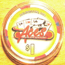 (1) $1. Aces Casino Chip - Arlington, Washington - 2012 - $9.95