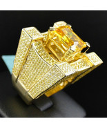 Elvis Presley Concert Square Yellow Crystal Deluxe Gold Plated Men Ring - £15.84 GBP+