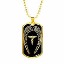 Nurses Are Angels Christian Stainless Steel or 18k Gold Dog Tag W 24&quot; - £37.48 GBP+