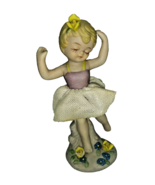 Multi-colored Lace Porcelain Ceramic Ballerina Figurine Dancer 4.5&quot;Tall VTG - £13.98 GBP