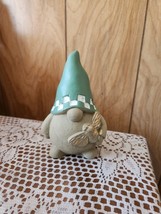 New Garden Gnome Statue Figurine Green  White Hat 5 1/6&quot; Heavy Resin Cute - $28.65 CAD