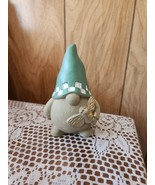 New Garden Gnome Statue Figurine Green  White Hat 5 1/6&quot; Heavy Resin Cute - $28.65 CAD