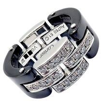 Cartier 18k White Gold Diamond Ceramic Maillon Panthere Ring Size 51 US ... - $4,250.00