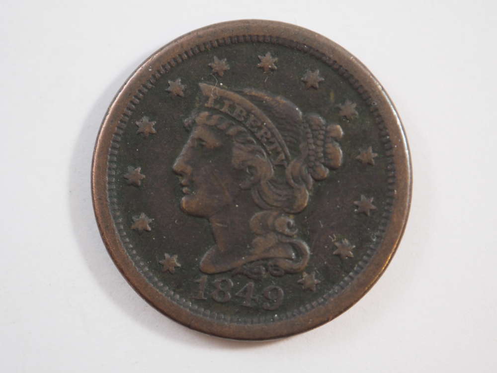 1849 Braided Hair Large Cent  Very Fine (VF) Penny SKU 10037USC - $49.47