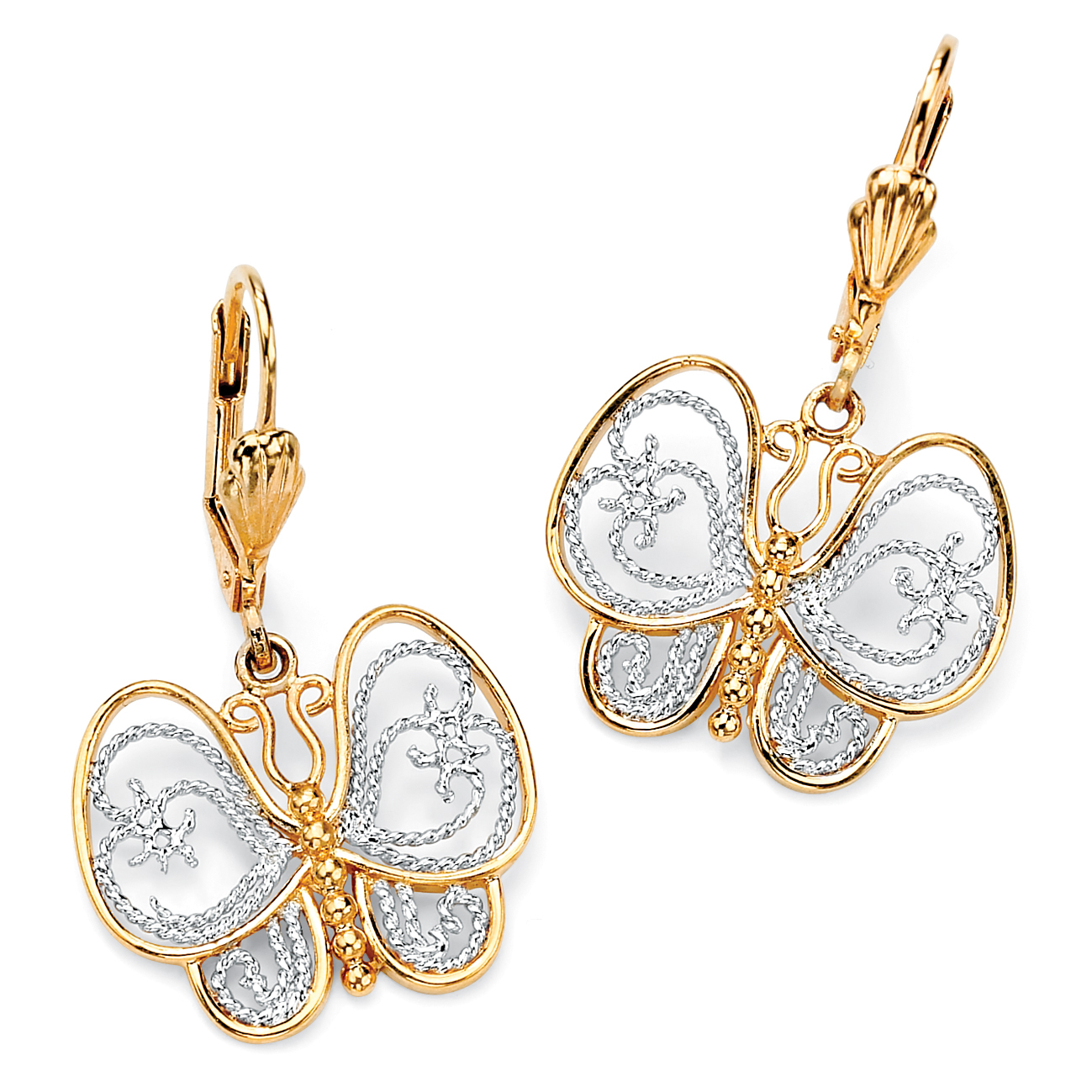 PalmBeach Jewelry Gold-Plated Two-Tone Filigree Butterfly Drop Earrings - £23.73 GBP