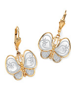 PalmBeach Jewelry Gold-Plated Two-Tone Filigree Butterfly Drop Earrings - £23.65 GBP