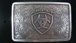 Ariat Western Belt Buckle Filigree Logo Rectangular Silver A37002 - £19.98 GBP