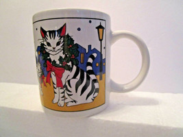 Vintage Mikasa Studio Nova Mug Cup Christmas Cats In The City - $9.95