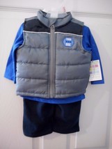 Boys Baby Healthtex Puffer Vest Shirt &amp; Pants Set Gray Blue Size 3-6 Months NEW - £10.42 GBP