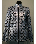 Silver Leather Coat for Woman Jacket Women Zipper Short Collar All Size ... - £176.44 GBP