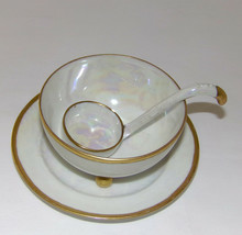 Antique Lustre 3pc Mayonnaise Set Footed Bowl Plate Ladle Signed Plate Japan - £35.40 GBP