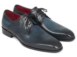 Paul Parkman Mens Shoes Derby Navy Blue Medallion Toe Handmade 6584-NAVY - £319.67 GBP