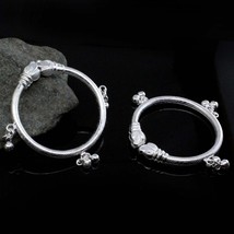 Elephant Face Real Silver Kids Bangles Bracelet with Jingle Bells - Pair - $47.51