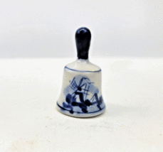 Miniature Dutch Hand Bell Delft Blue &amp; White Style Windmills Enesco Dollhouse Vt - £4.78 GBP