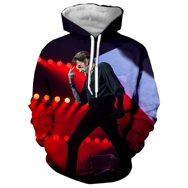  Singer 3D Printed Johnny Hallyday Guitar Hoodie s Hip Hop Fashion Casual Funny  - £133.39 GBP