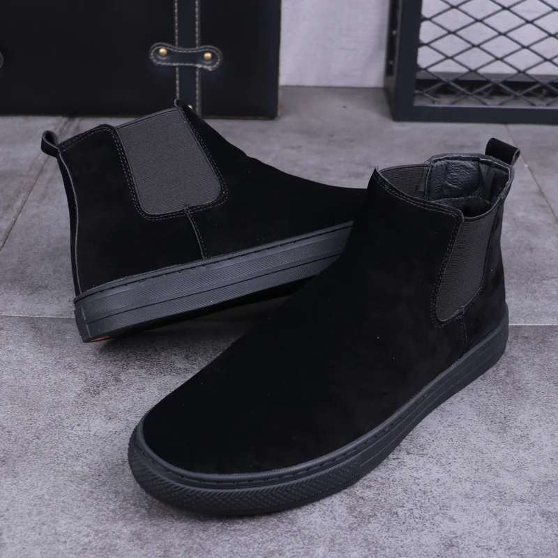 Korean style mens chelsea boots black tide flats shoes   leather autumn  boot bo - $126.86