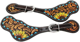 Sun Flower Hand painted Tooled Leather Western Show Spur Strap Tack 75S01 - $32.66