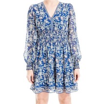 Max Studio Women&#39;s Blue Floral Long Sleeve V Neck Mini Dress S NWOT - £24.82 GBP
