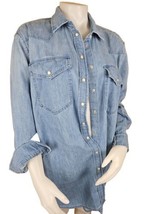 Gap Western Denim Chambray Tunic Shirt Womens S Oversize Pearl Snap Long Sleeve - £23.10 GBP
