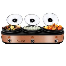 Megachef Triple 2.5 Quart Slow Cooker and Buffet Server in Brushed Copper and Bl - £67.25 GBP