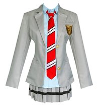 ZYHCOS Cosplay Costume Girls Grey School Uniform Outfit Plaid Skirt (X-Large) - £48.22 GBP