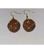 Fruit Cake Earrings Gold Tone Wire Holiday Baked Dried Fruit Christmas - £6.77 GBP