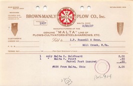 Malta Ohio Ma ~ Brown-Manly Aratro Company-Genuine Malta Harrows ~1927 B... - £7.33 GBP